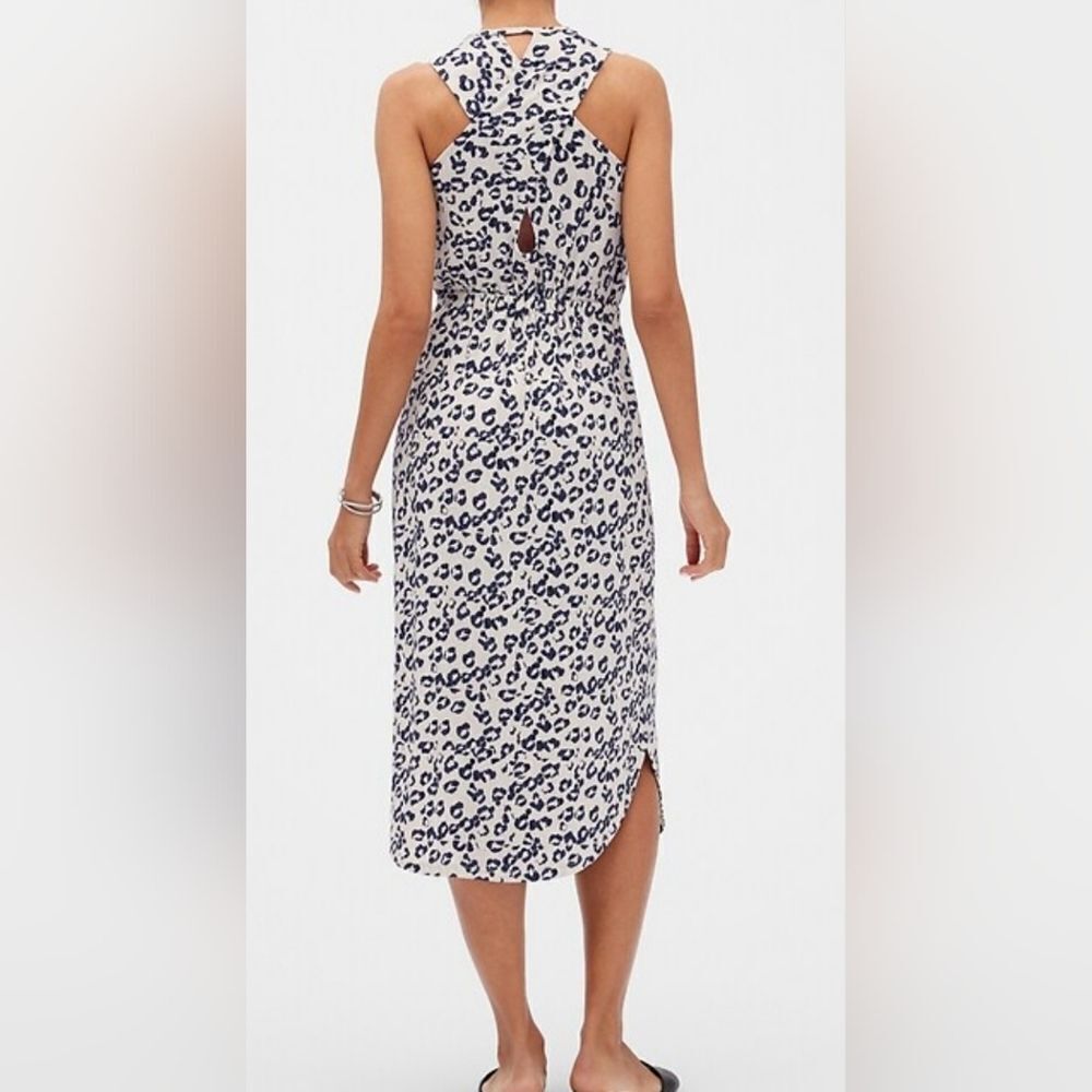 BANANA REPUBLIC Crossback Midi Dress‎ Navy Off White Leopard Print - Size Large - Picture 3 of 12